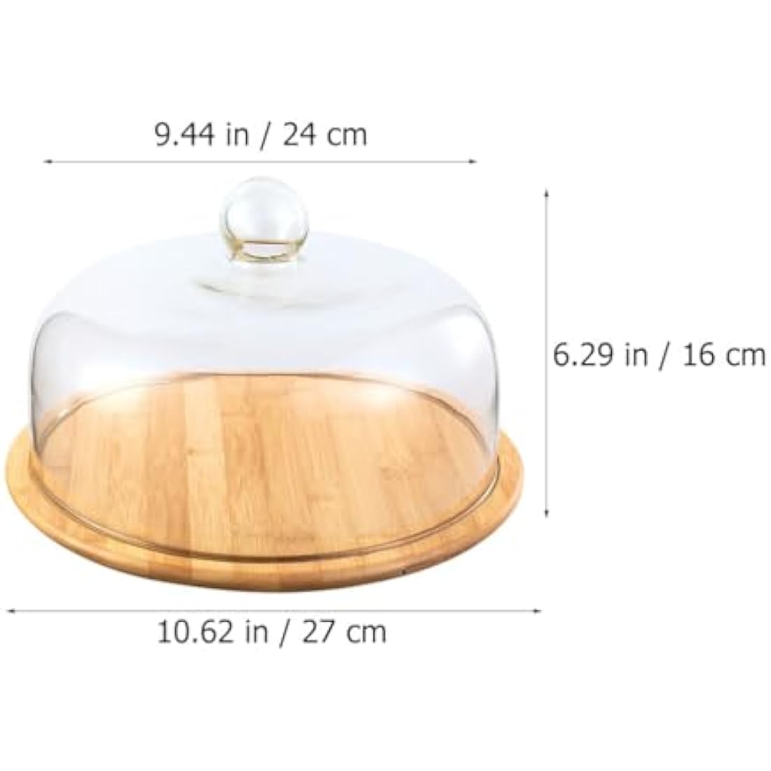 IMIKEYA Glass Cake Stand with Dome Lid | Wooden Pastry Display Tray