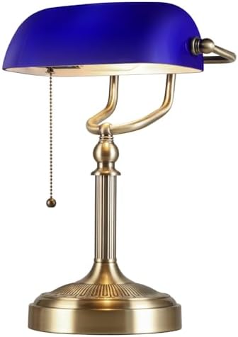 Blue Glass Bankers Desk Lamp – Adjustable Vintage Office Light