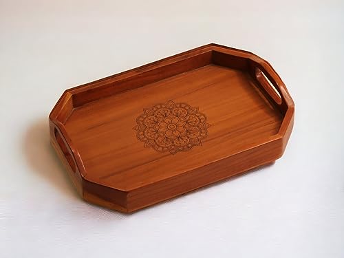 Vesta Homes Handcrafted Acacia Wood Serving Tray - Brown, 40x27x8 cm