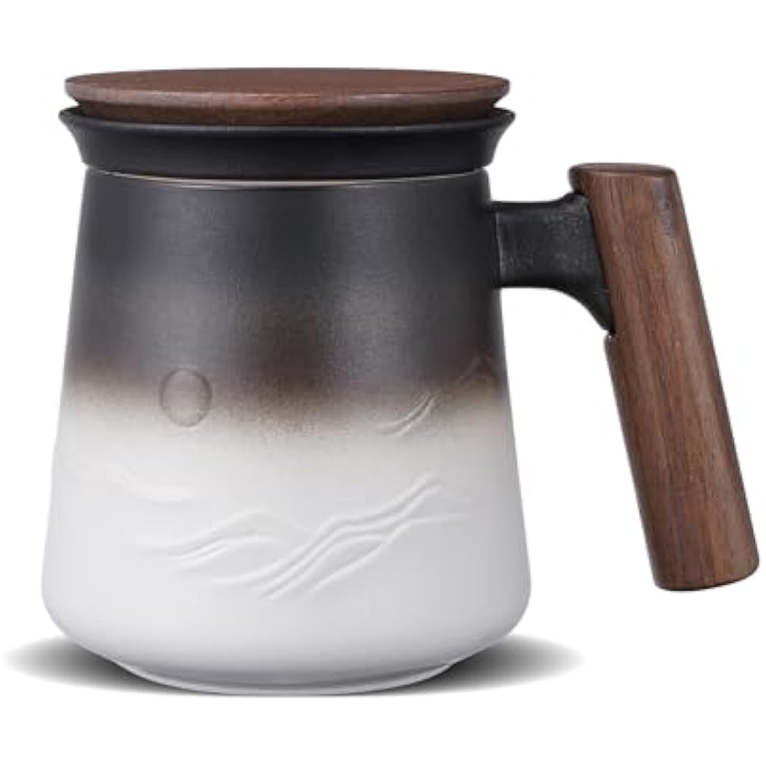 ZENS Ceramic Tea Infuser Mug with Wood Handle and Lid – 430ml Blue