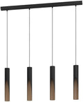 Eglo Barbotto 4-Light LED Pendant – Black & Wood Linear Ceiling Lamp