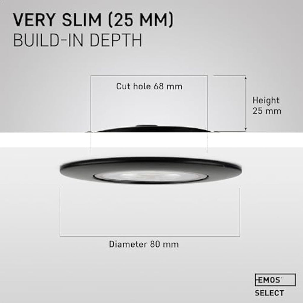 EMOS LED Recessed Ceiling Spotlights - 5W 6500K Cold White Black, 6 Pack