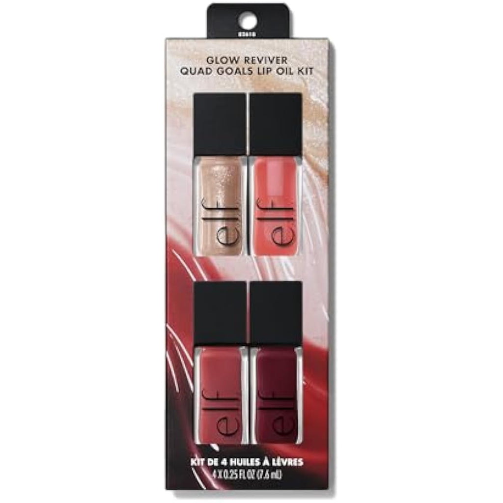 e.l.f. Glow Reviver Lip Oil Kit – 4 Hydrating Sheer Glossy Shades