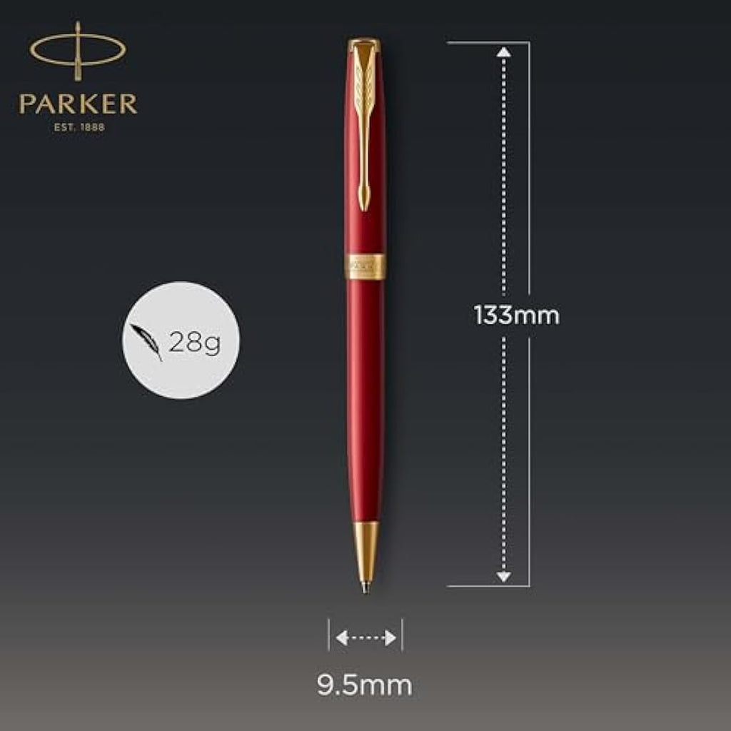 Parker Sonnet Ballpoint Pen - Red Lacquer with Gold Trim, Medium Point