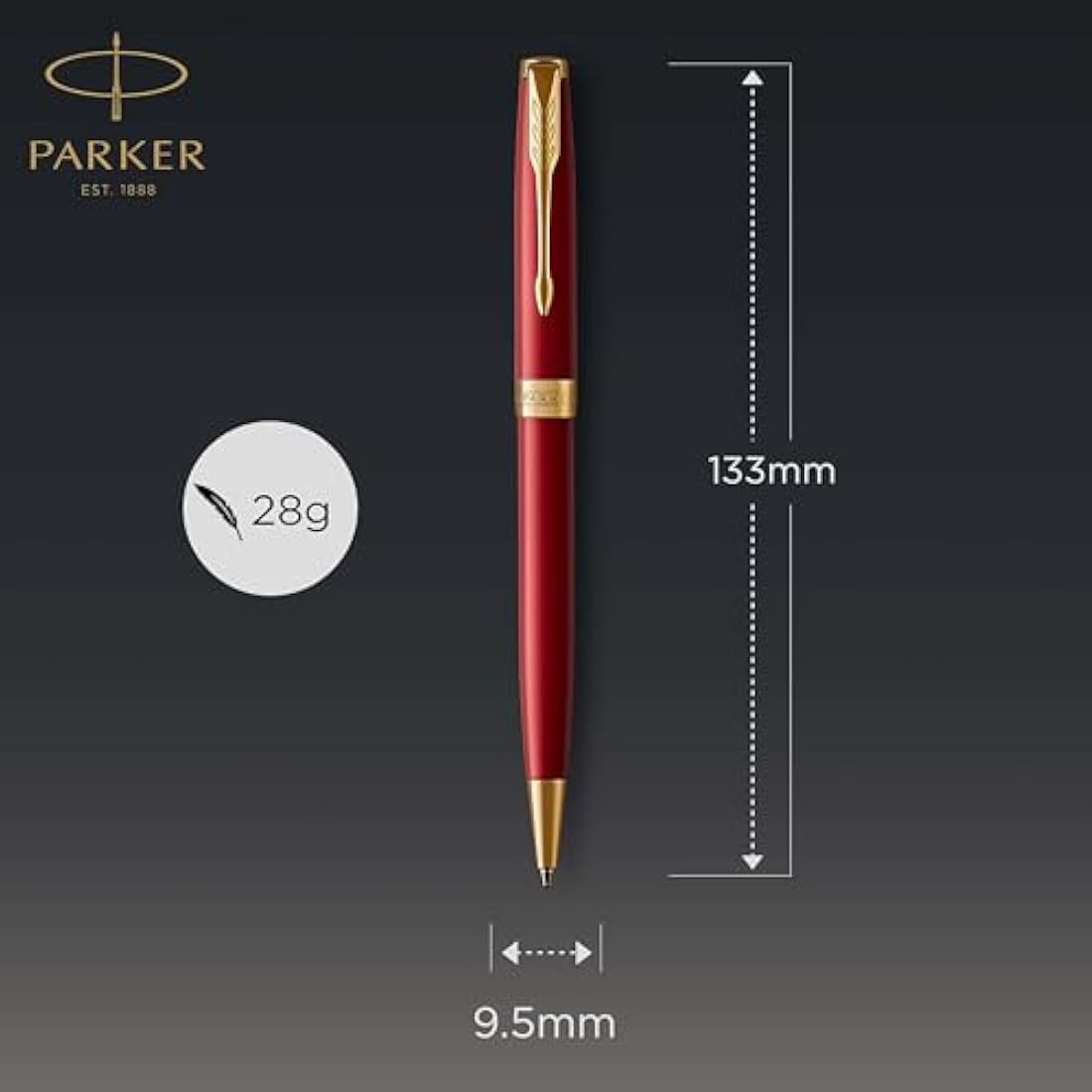 Parker Sonnet Ballpoint Pen - Red Lacquer with Gold Trim, Medium Point