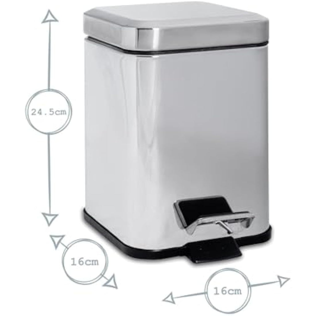 White Stainless Steel Bathroom Pedal Bin & Toilet Brush Set