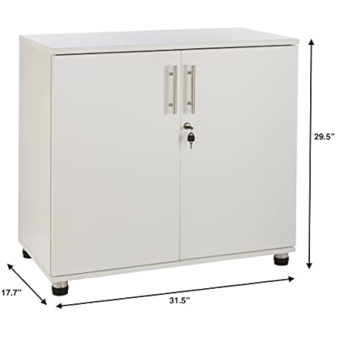 Lockable White Wood Storage Cabinet - 31.5" Office Cupboard