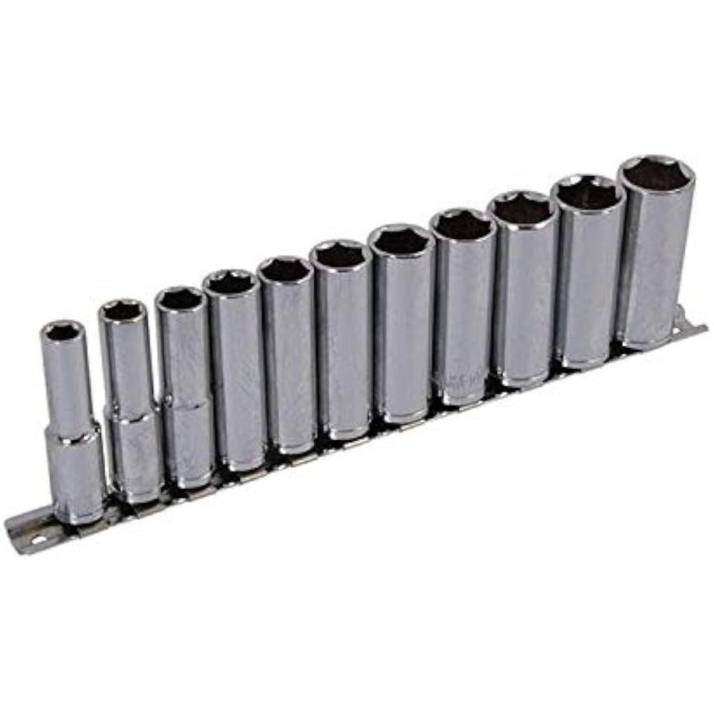 Neilsen 3/8-Inch Drive Deep Socket Set on Rail - Silver, 11 Piece