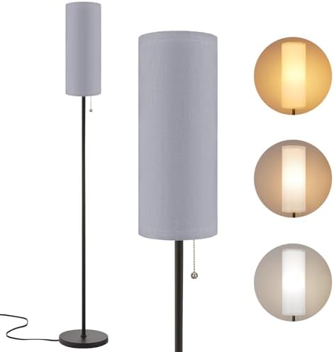 Aooshine Modern Floor Lamp | 3 Color LED Standing Lamp with Grey Shade