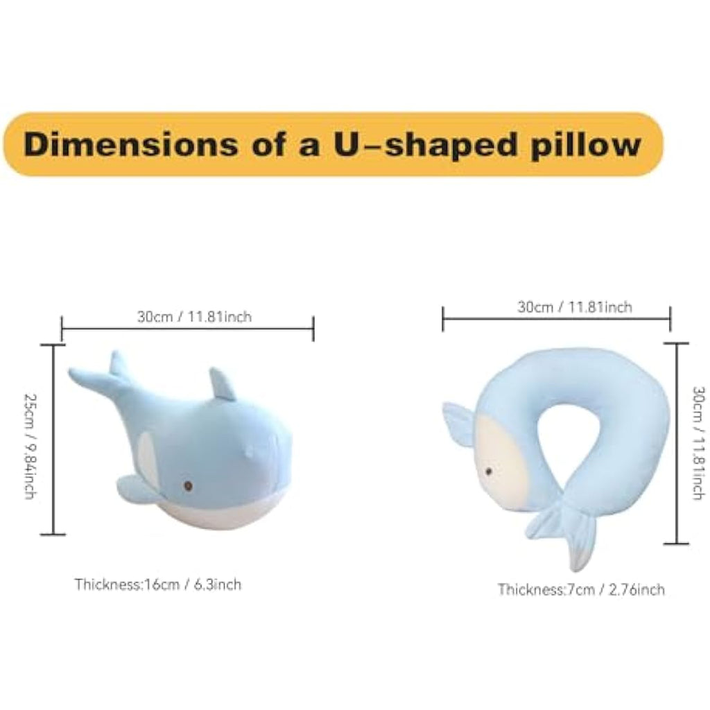 JOYRAVO Kids 2-in-1 Convertible Travel Neck Pillow | Blue Whale Plush