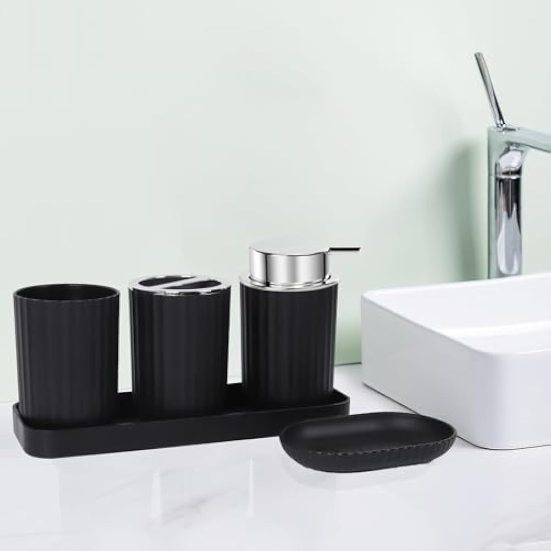Jolof Store 8-Piece Bathroom Accessories Set with Trash Can - Black