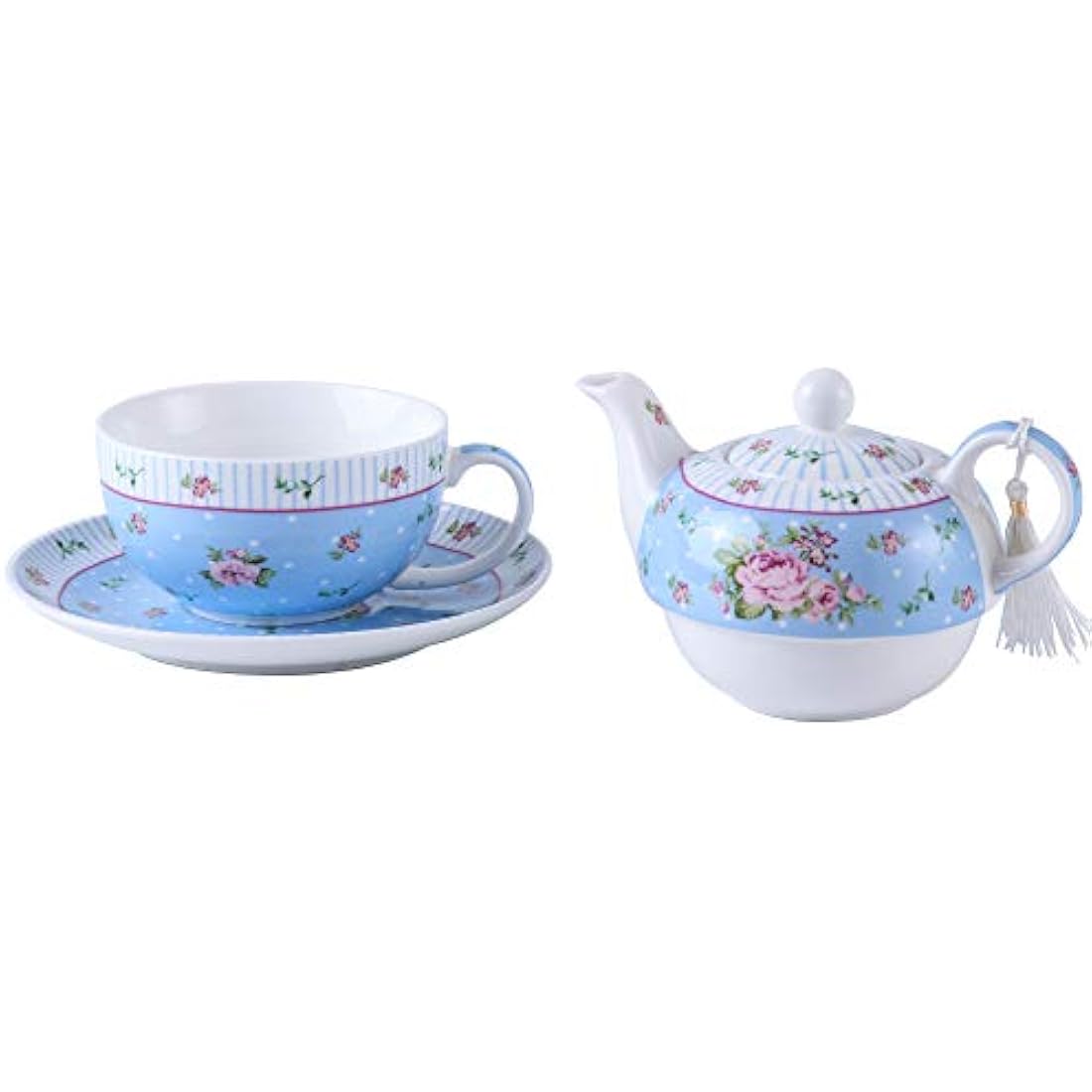 London Boutique Tea for One Set - Vintage Rose Porcelain Teapot and Cup
