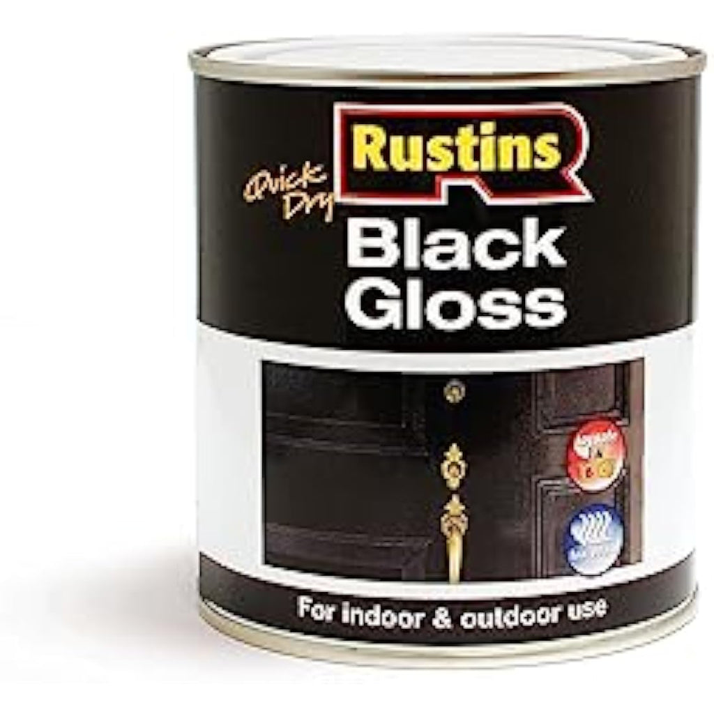 Rustins Black Gloss Paint 500ml – Quick Drying Wood and Metal Finish