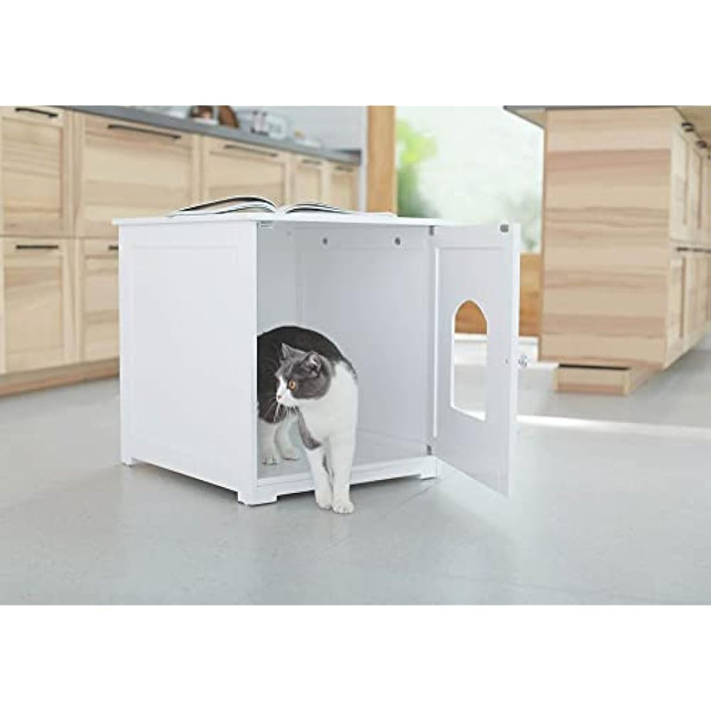 Zoovilla Kitty Litter Loo – Hidden Litter Box Furniture Enclosure, White