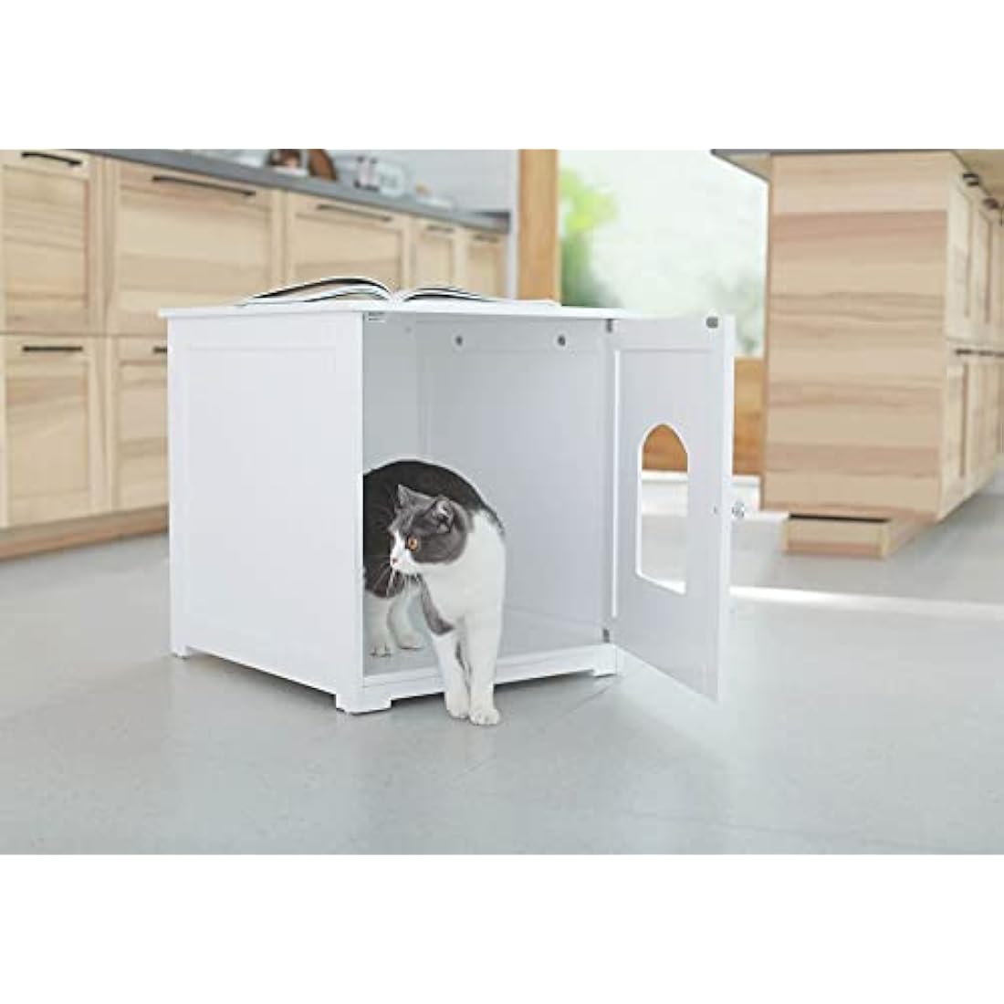 Zoovilla Kitty Litter Loo – Hidden Litter Box Furniture Enclosure, White