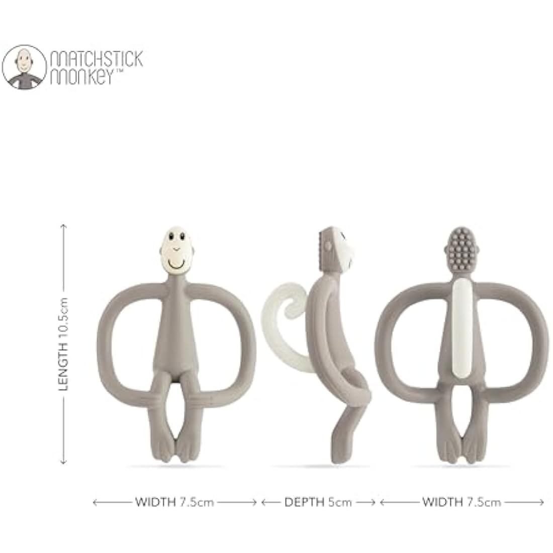 Matchstick Monkey Silicone Teether & Gel Applicator - Grey Monkey