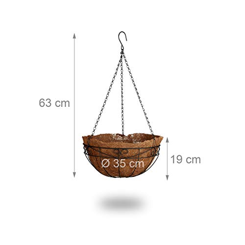 Relaxdays Set of 3 Coconut Hanging Planters – 35cm Iron Flower Baskets