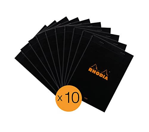 Rhodia N°16 Stapled Notepad - Black A5 Lined Paper - Pack of 10
