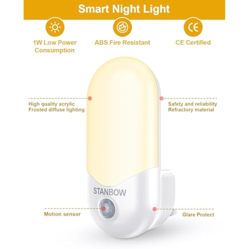 STANBOW Motion Sensor Night Light – 2 Pack Warm White LED Plug in Wall