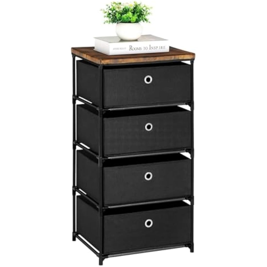 LIANTRAL 4-Drawer Fabric Dresser | Steel Frame Storage Organizer – Black