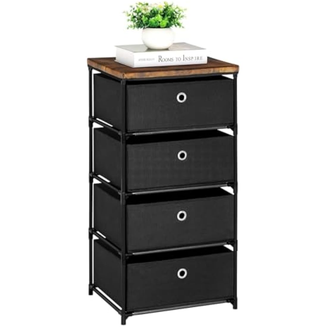 LIANTRAL 4-Drawer Fabric Dresser | Steel Frame Storage Organizer – Black