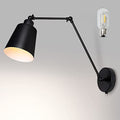 TYhogar Industrial Swing Arm Wall Sconce – Black Adjustable Bedside Lamp