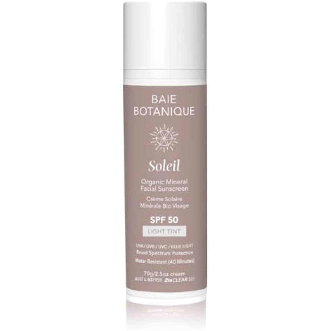 Baie Botanique Soleil Organic SPF 50 Mineral Sunscreen – Light Tint 70g