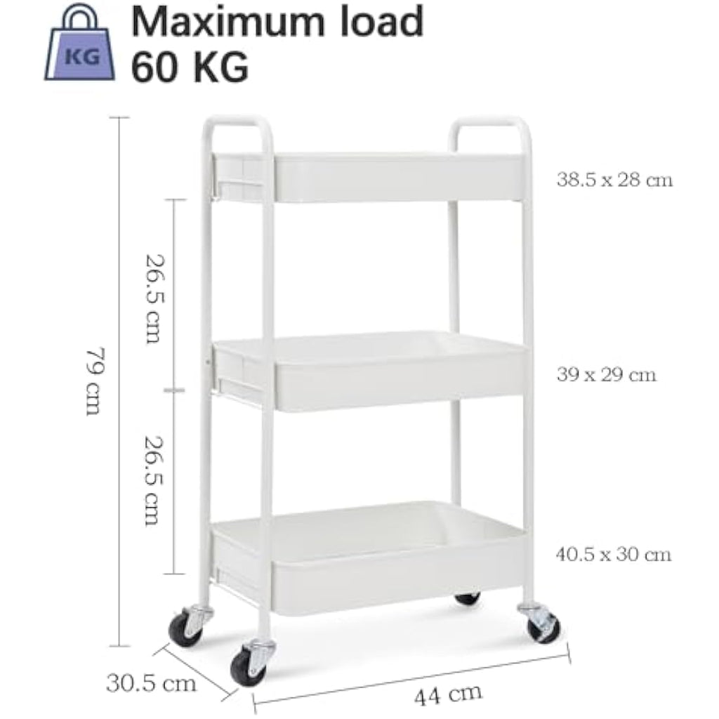 KINGRACK 3-Tier Metal Rolling Utility Cart | Tool-Free Storage Trolley