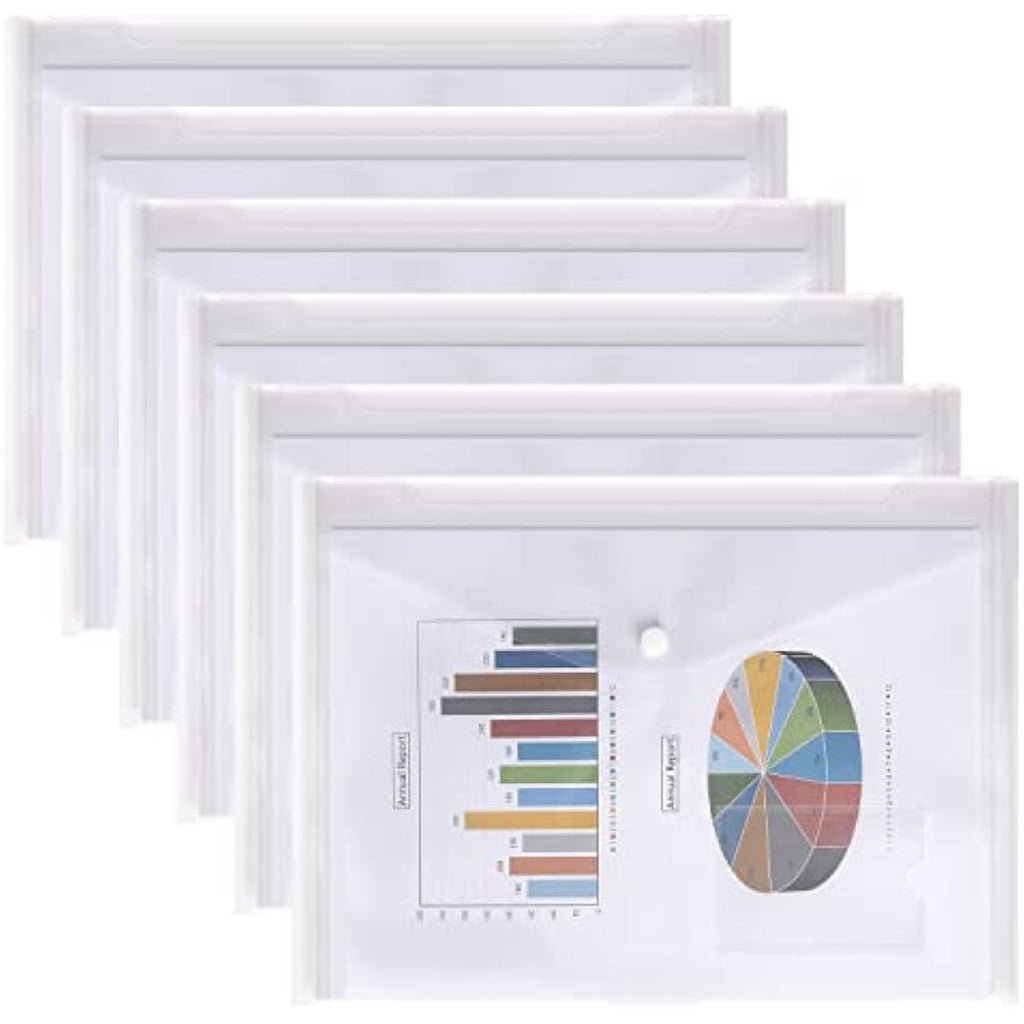 Jolof Store A4 Clear Plastic Popper Wallets - Document Folders, 6 Pack