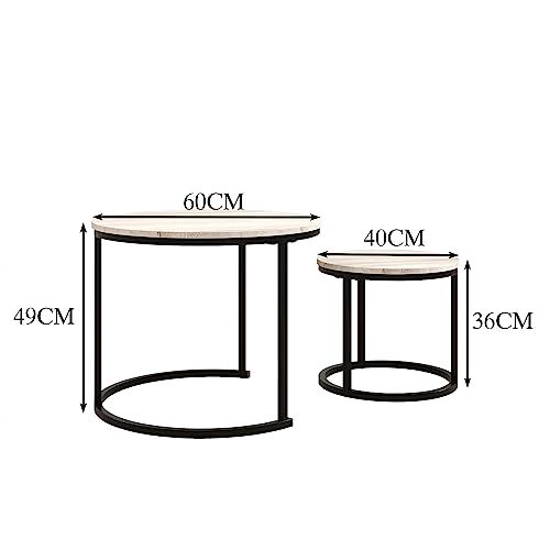 HOJINLINERO Round Nesting Coffee Table Set of 2 – Rustic Brown Wood