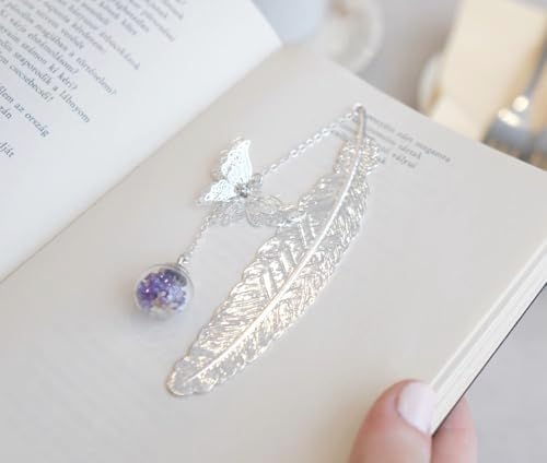 Toirxarn Silver Feather Bookmark with 3D Butterfly Charm & Gift Box
