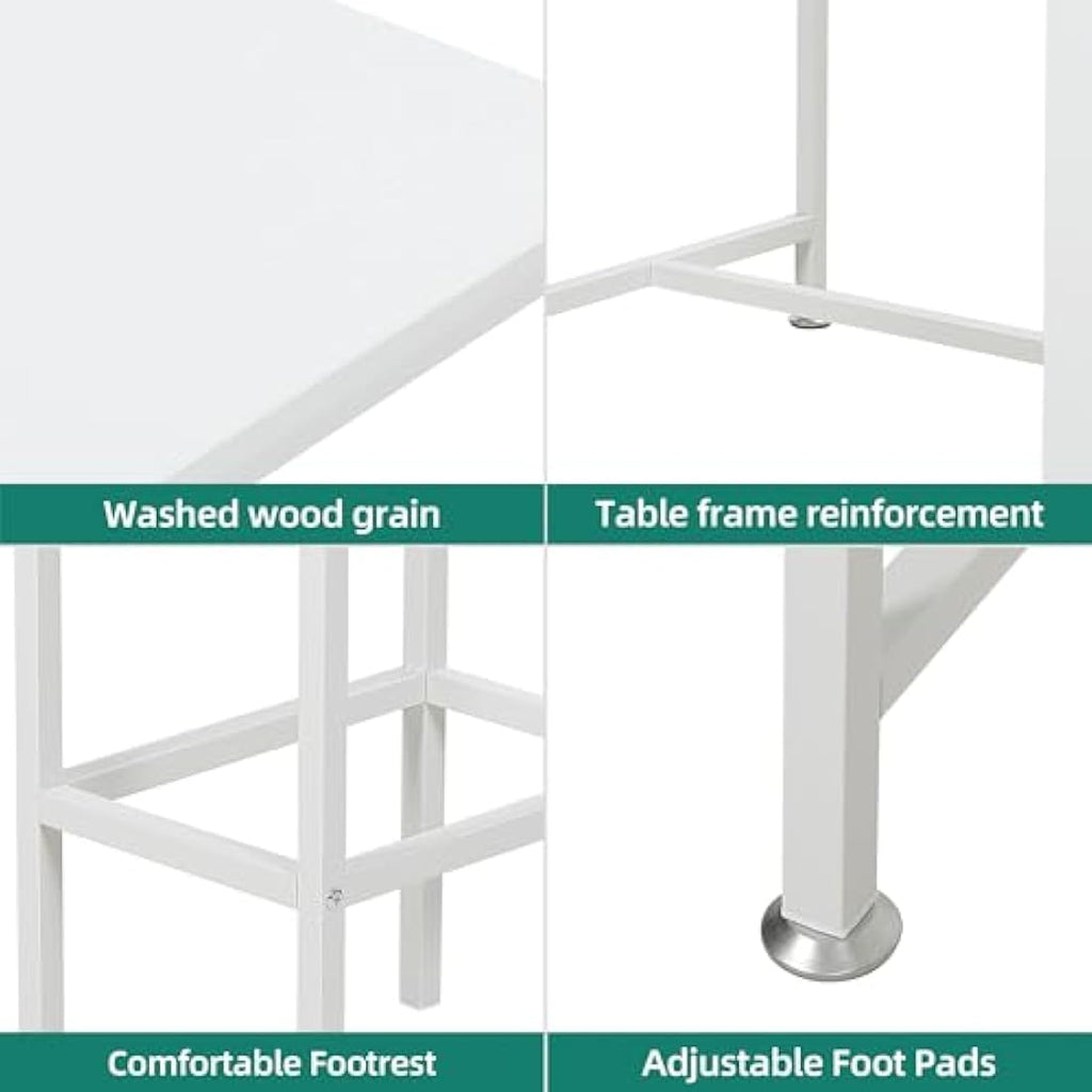 YITAHOME 3-Piece Industrial Bar Table Set with 2 Stools & Storage - White