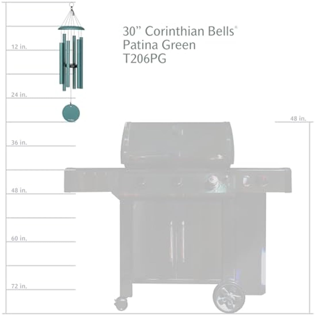 Corinthian Bells 30-Inch Wind Chime – Handcrafted Patina Green Aluminum
