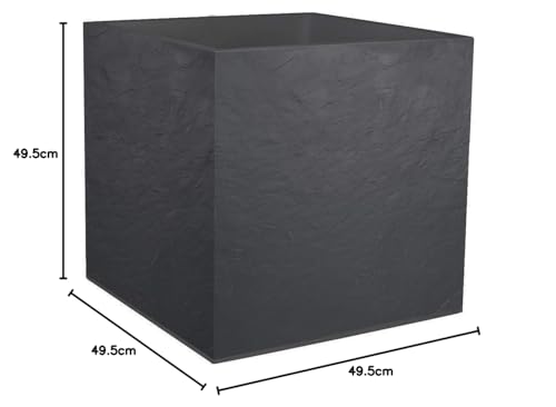 EDA Volcania Square Flower Pot - Anthracite Grey Stone Effect - 50 cm