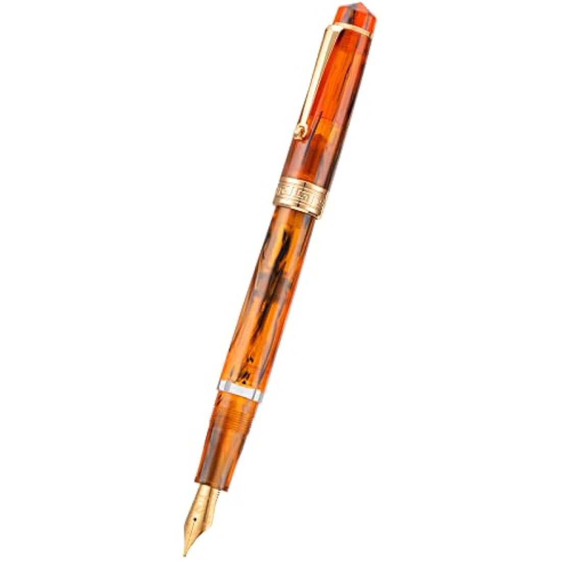 Asvine P20 Piston Fountain Pen – Amber Resin Extra Fine Nib Gold Trim