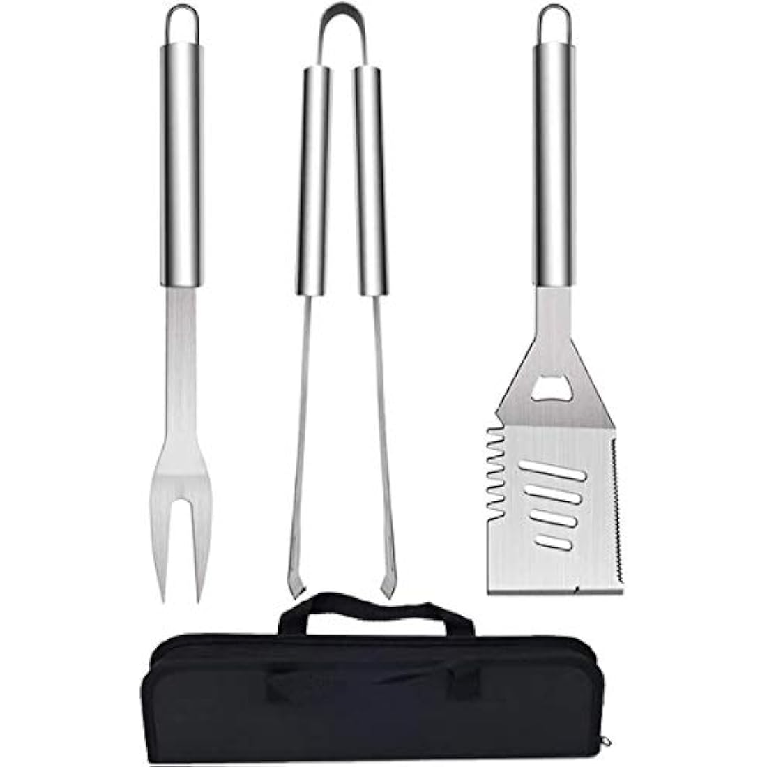 3-Piece Stainless Steel BBQ Grill Tool Set with Storage Bag