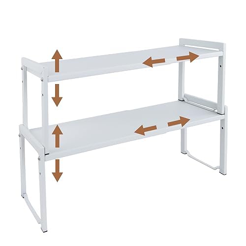 Goodsnetic Expandable Kitchen Cabinet Shelf | 2-Pack Heavy Duty Metal Riser