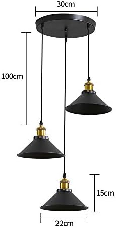 DELIPOP Industrial 3-Light Vintage Pendant Light – Black Metal E27