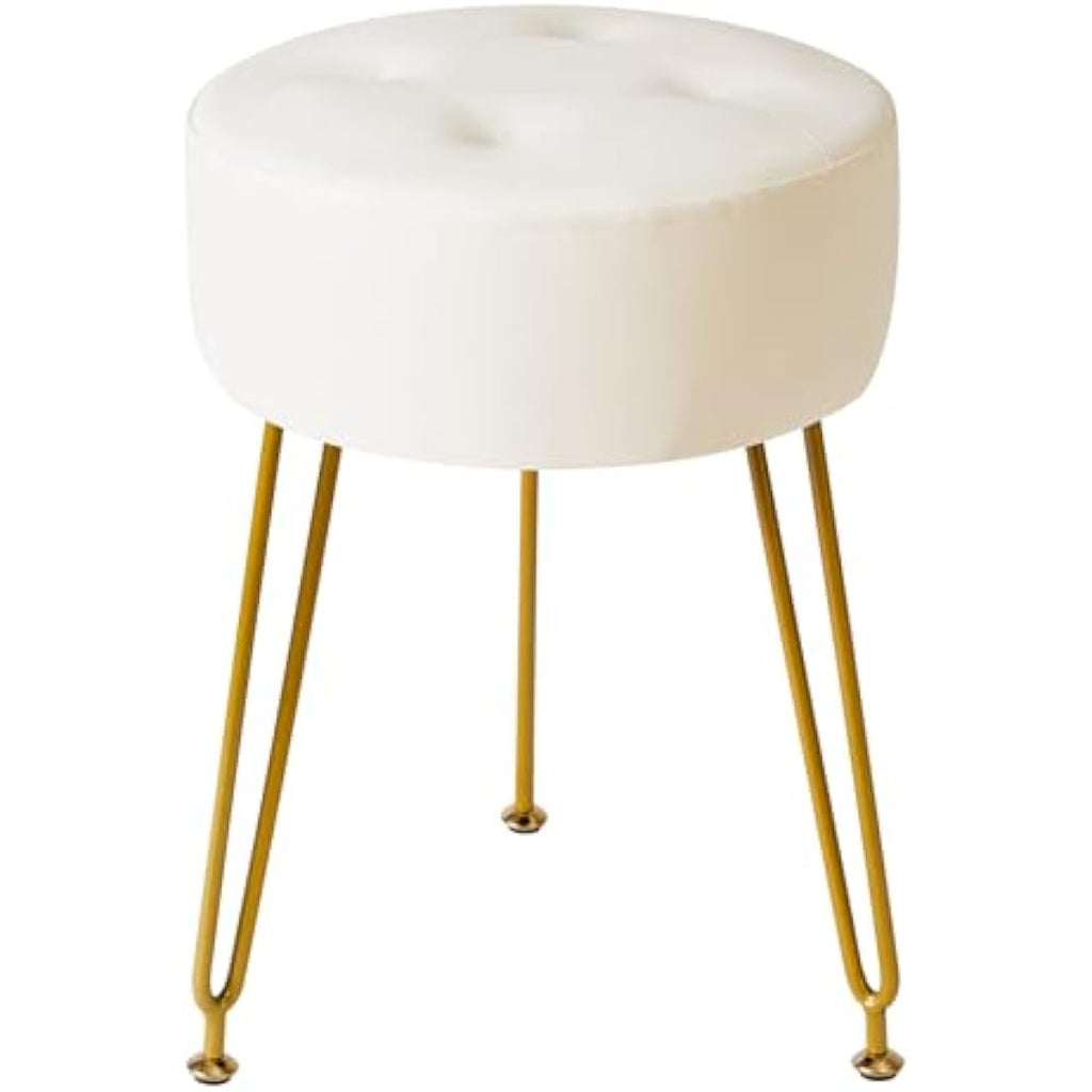 IBUYKE Faux Leather Round Vanity Stool | Footrest with Golden Legs