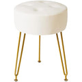 IBUYKE Faux Leather Round Vanity Stool | Footrest with Golden Legs