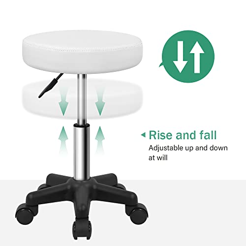 FURWOO Round Rolling Stool - Height Adjustable Swivel Spa Chair, White