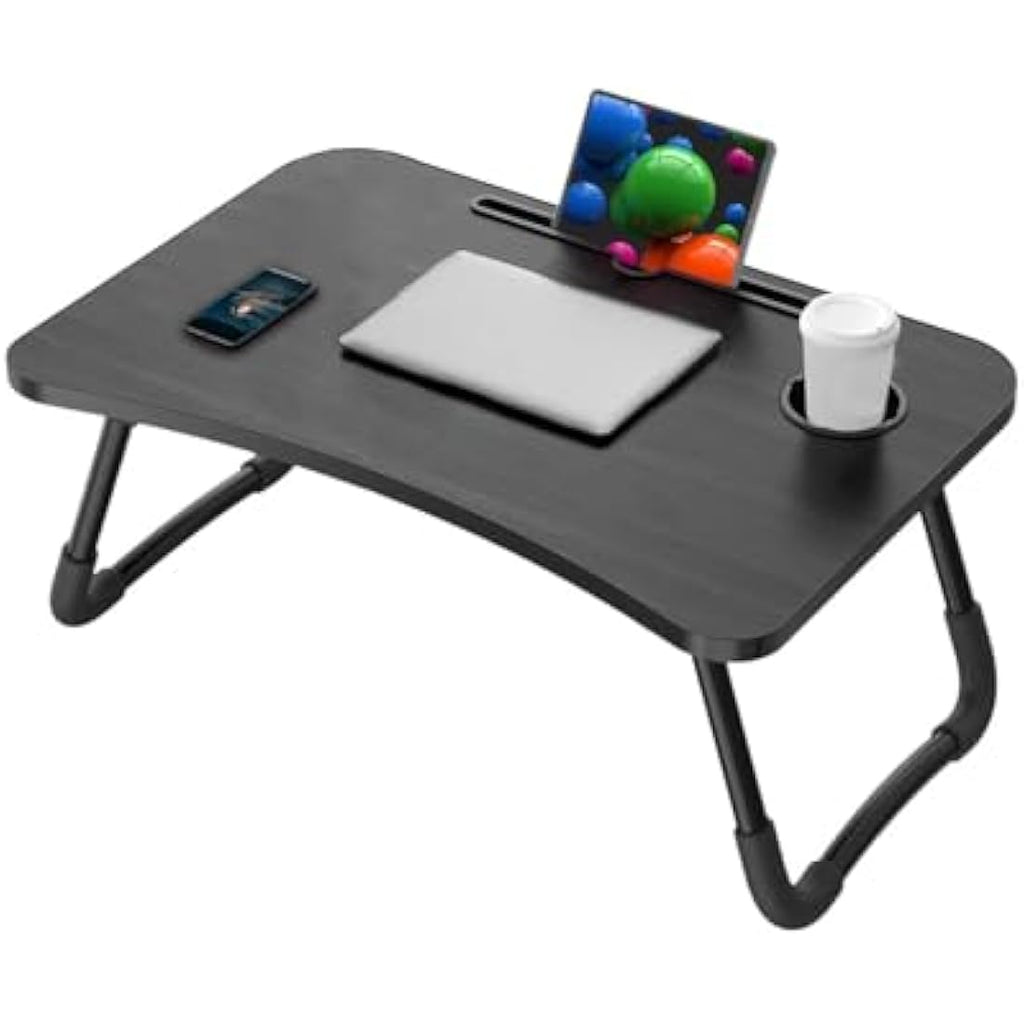 Folding Laptop Bed Table | Portable Steel Leg Tray - Black