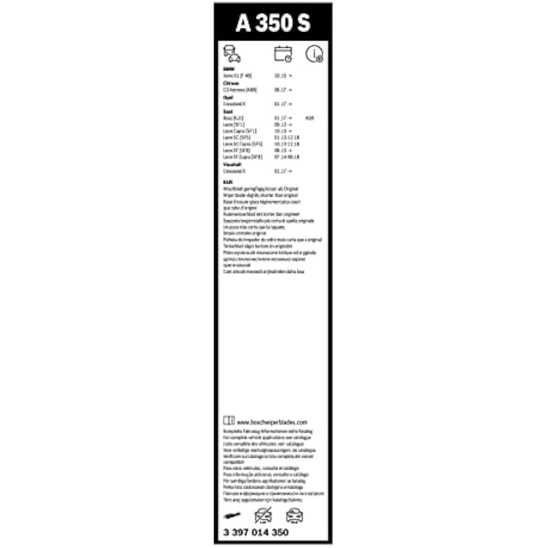 Bosch Aerotwin A350S Front Wiper Blade Set - 650mm/400mm Length