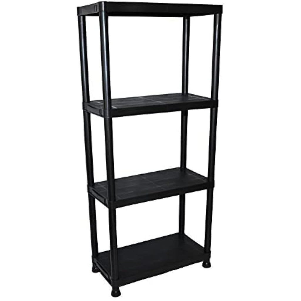 TAHA 4 Tier Black Plastic Garage Shelving Unit - 133x60x30cm