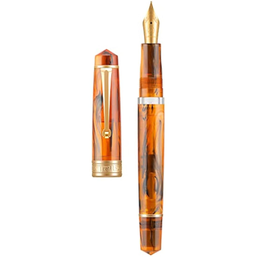 Asvine P20 Piston Fountain Pen - Amber Resin Medium Nib Gold Trim