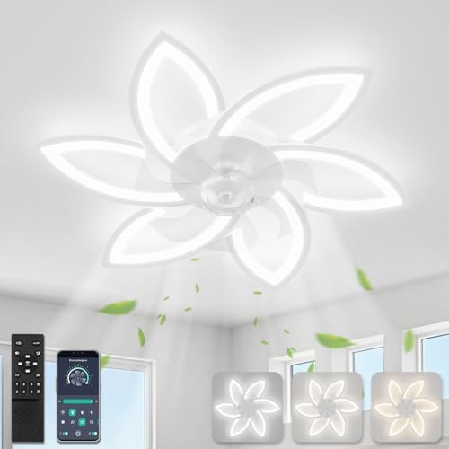 YUNLONG 30.7" Flush Mount Ceiling Fan with Light | Dimmable DC Motor