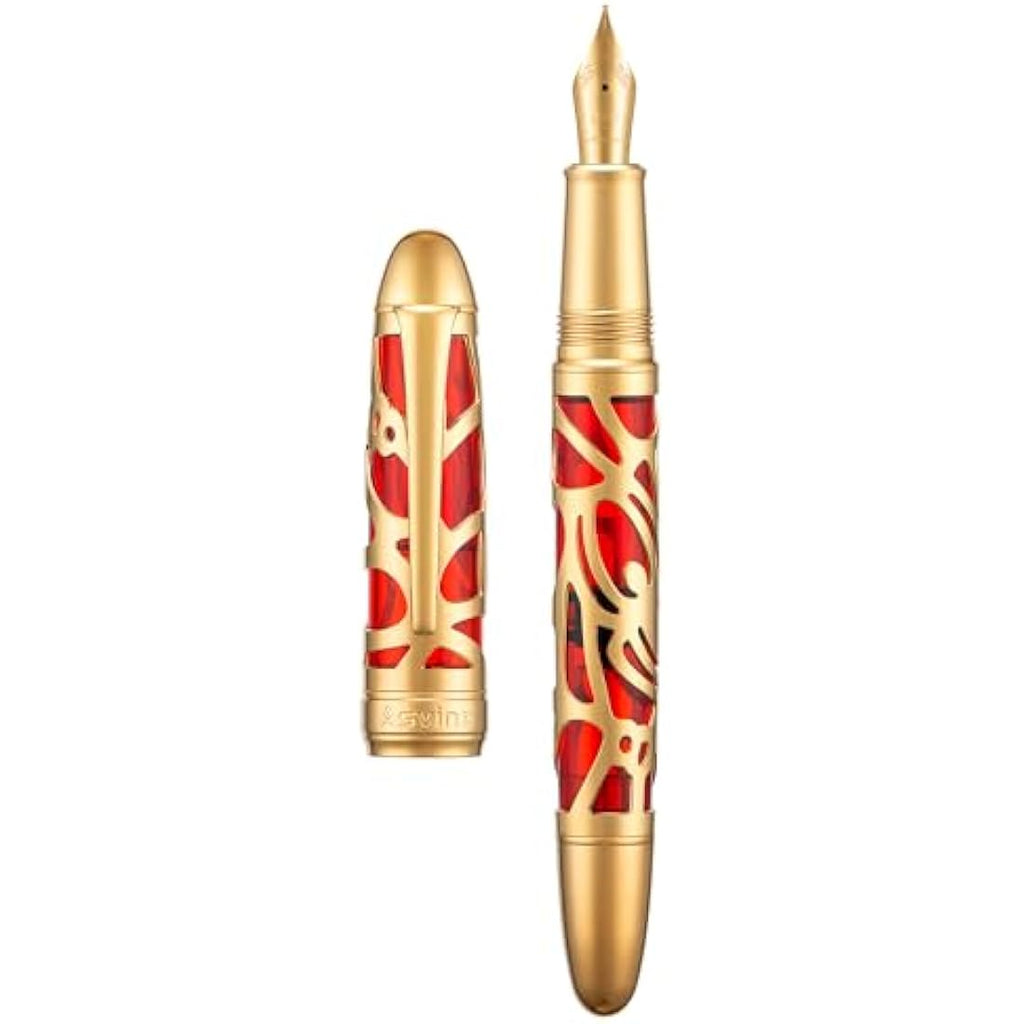 Asvine P80 Piston Fountain Pen – Red Skeleton Acrylic Extra Fine Nib