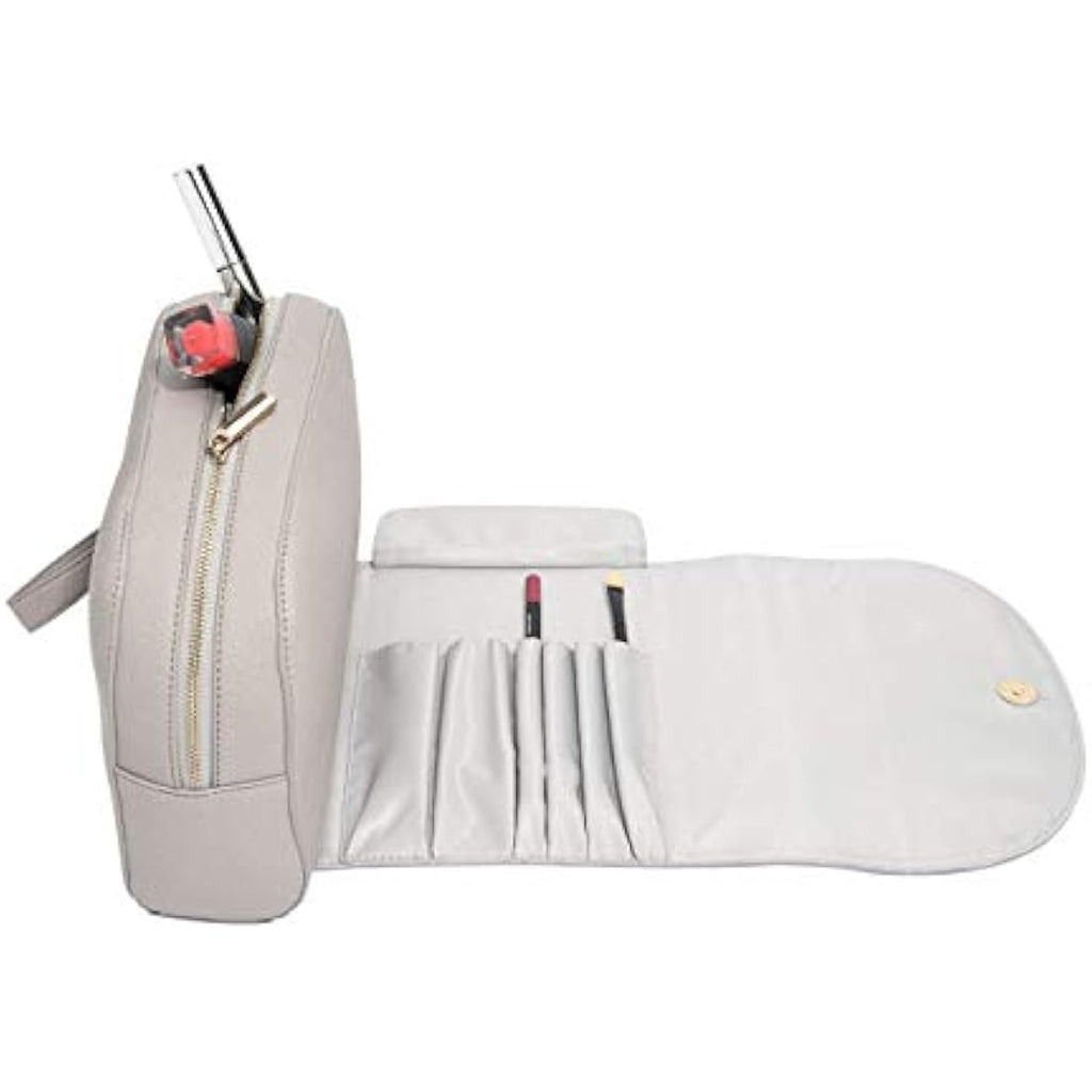 Stackers Taupe Wrap Around Makeup Bag | Travel Cosmetic Brush Case