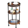 YEAKOO 3-Tier Round Side Table – Rustic Brown Industrial End Table