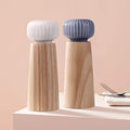 HAIPUSEN Wood and Ceramic Salt and Pepper Mill Set with Tray - 17.5cm